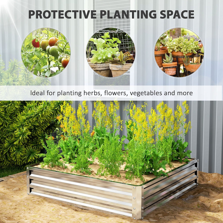 Image 997065_ALTMORE27.jpg, Product 997-065 / Price $54.99, 4' x 4' x 1' Raised Garden Bed Galvanized Steel Planter Box Light Grey from Outsunny on TSC.ca's Home & Garden department