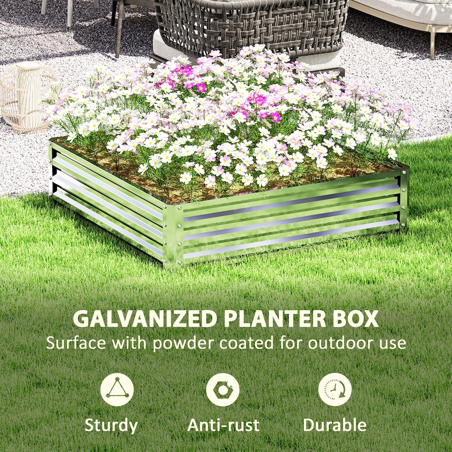 Image 997065_ALTMORE28.jpg, Product 997-065 / Price $54.99, 4' x 4' x 1' Raised Garden Bed Galvanized Steel Planter Box Light Grey from Outsunny on TSC.ca's Home & Garden department