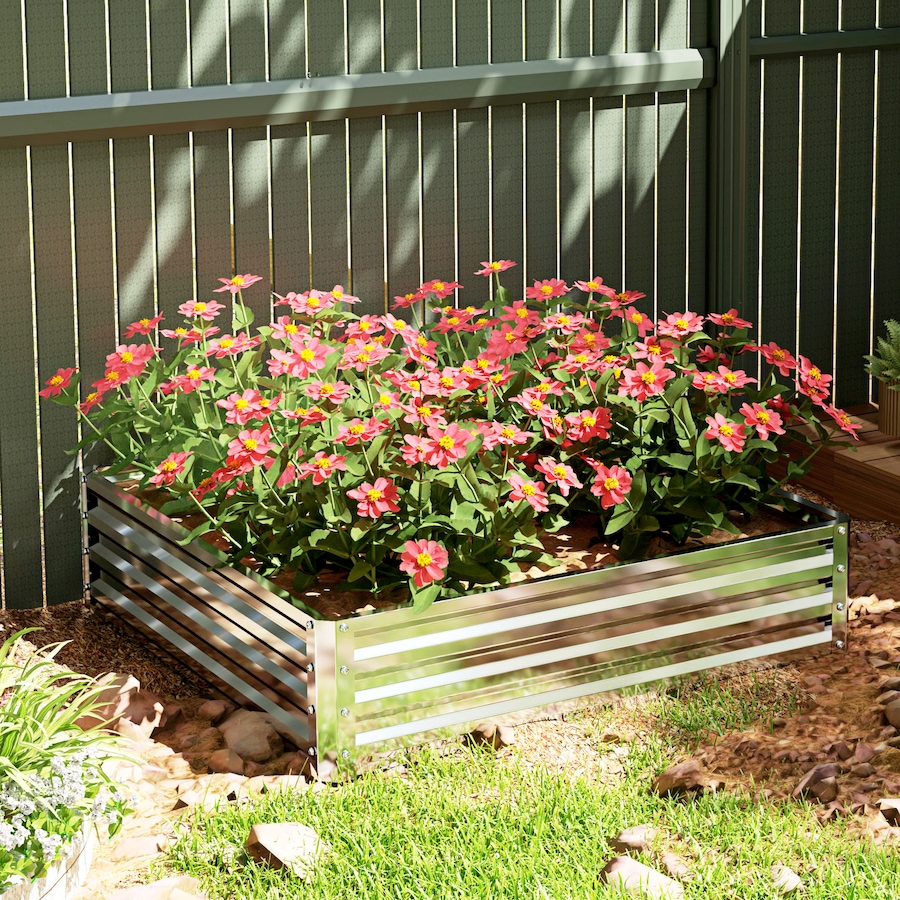 Image 997065_ALTMORE31.jpg, Product 997-065 / Price $54.99, 4' x 4' x 1' Raised Garden Bed Galvanized Steel Planter Box Light Grey from Outsunny on TSC.ca's Home & Garden department