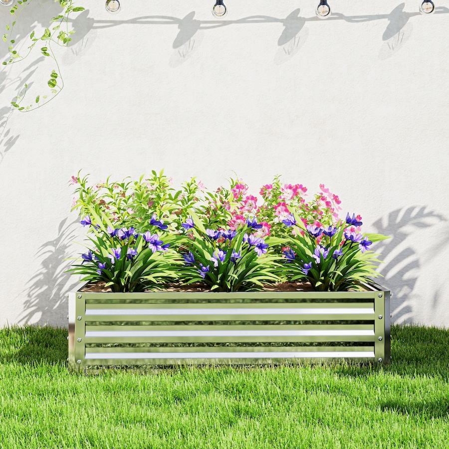 Image 997065_ALTMORE32.jpg, Product 997-065 / Price $54.99, 4' x 4' x 1' Raised Garden Bed Galvanized Steel Planter Box Light Grey from Outsunny on TSC.ca's Home & Garden department