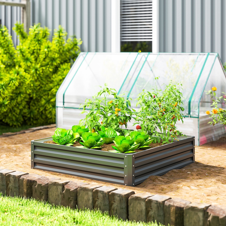 Image 997065_ALTMORE50.jpg, Product 997-065 / Price $54.99, 4' x 4' x 1' Raised Garden Bed Galvanized Steel Planter Box Light Grey from Outsunny on TSC.ca's Home & Garden department