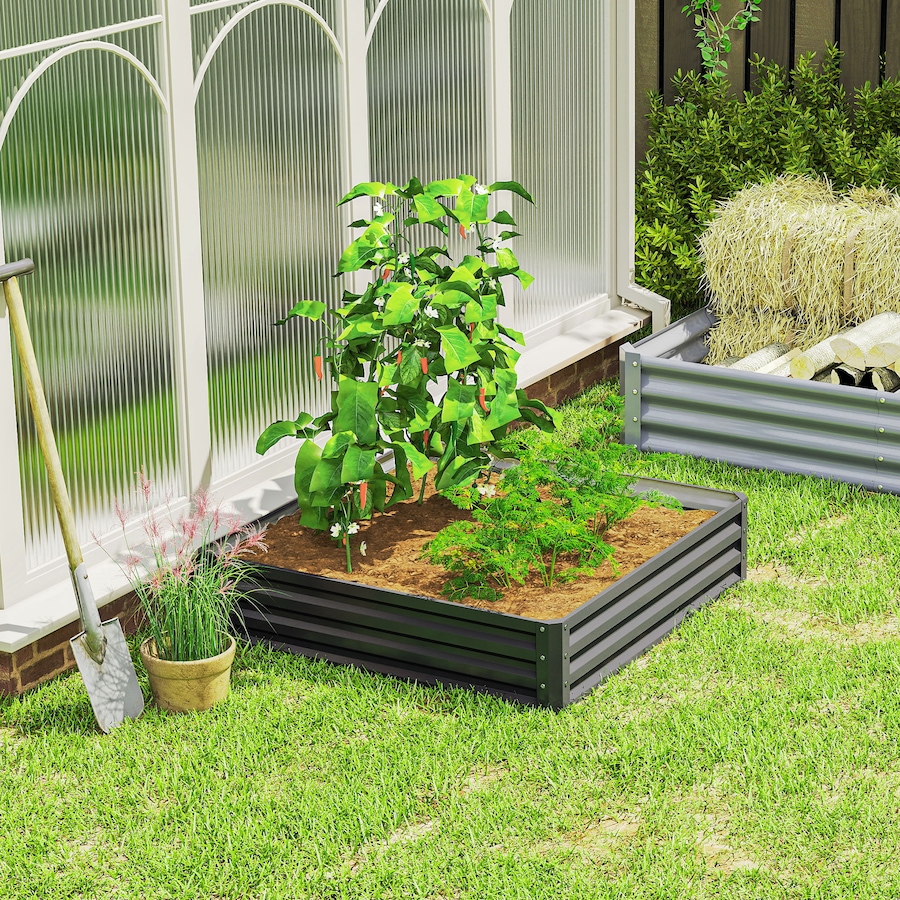 Image 997065_ALTMORE56.jpg, Product 997-065 / Price $54.99, 4' x 4' x 1' Raised Garden Bed Galvanized Steel Planter Box Light Grey from Outsunny on TSC.ca's Home & Garden department