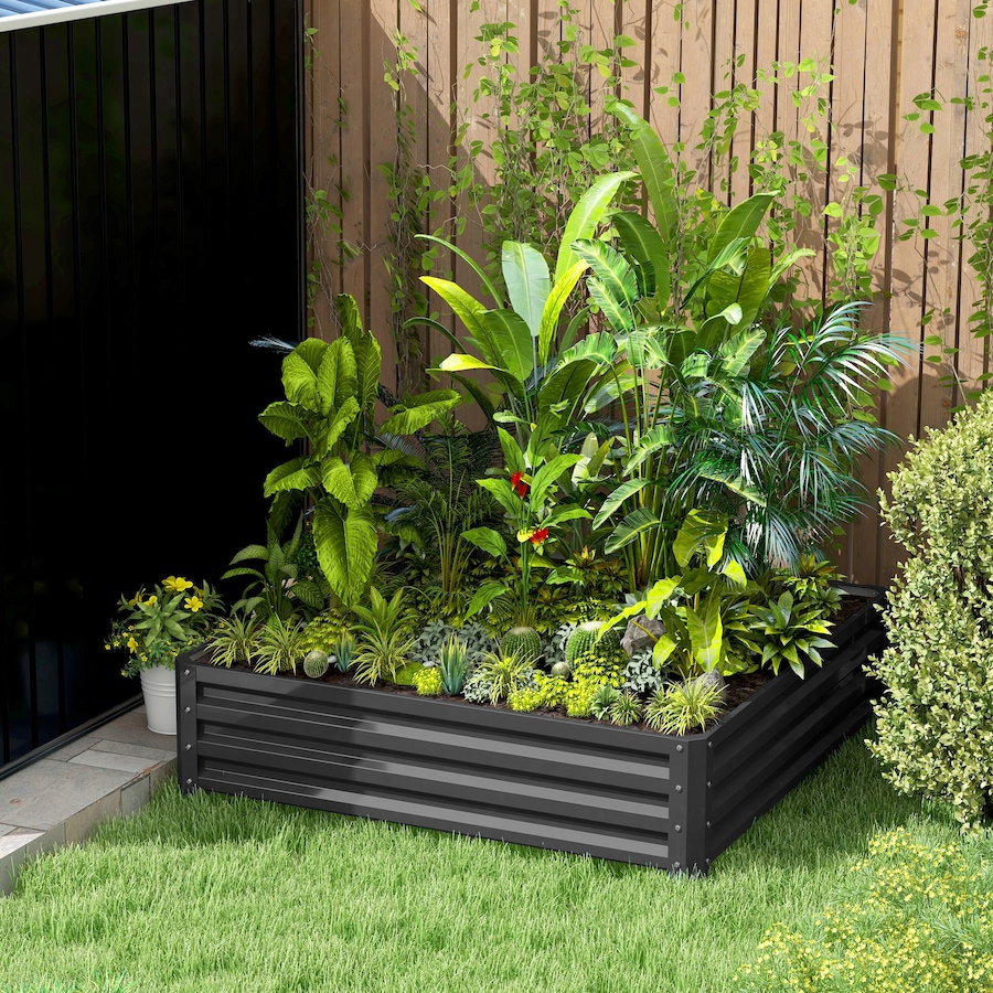 Image 997065_ALTMORE57.jpg, Product 997-065 / Price $54.99, 4' x 4' x 1' Raised Garden Bed Galvanized Steel Planter Box Light Grey from Outsunny on TSC.ca's Home & Garden department
