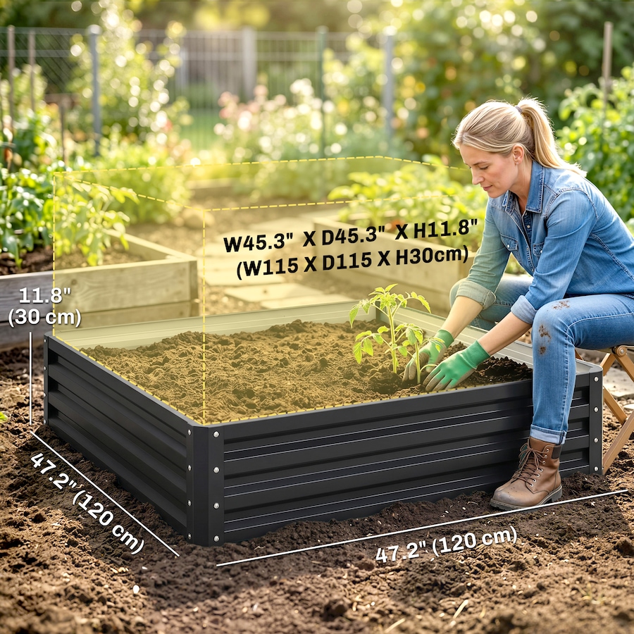 Image 997065_ALTMORE58.jpg, Product 997-065 / Price $54.99, 4' x 4' x 1' Raised Garden Bed Galvanized Steel Planter Box Light Grey from Outsunny on TSC.ca's Home & Garden department
