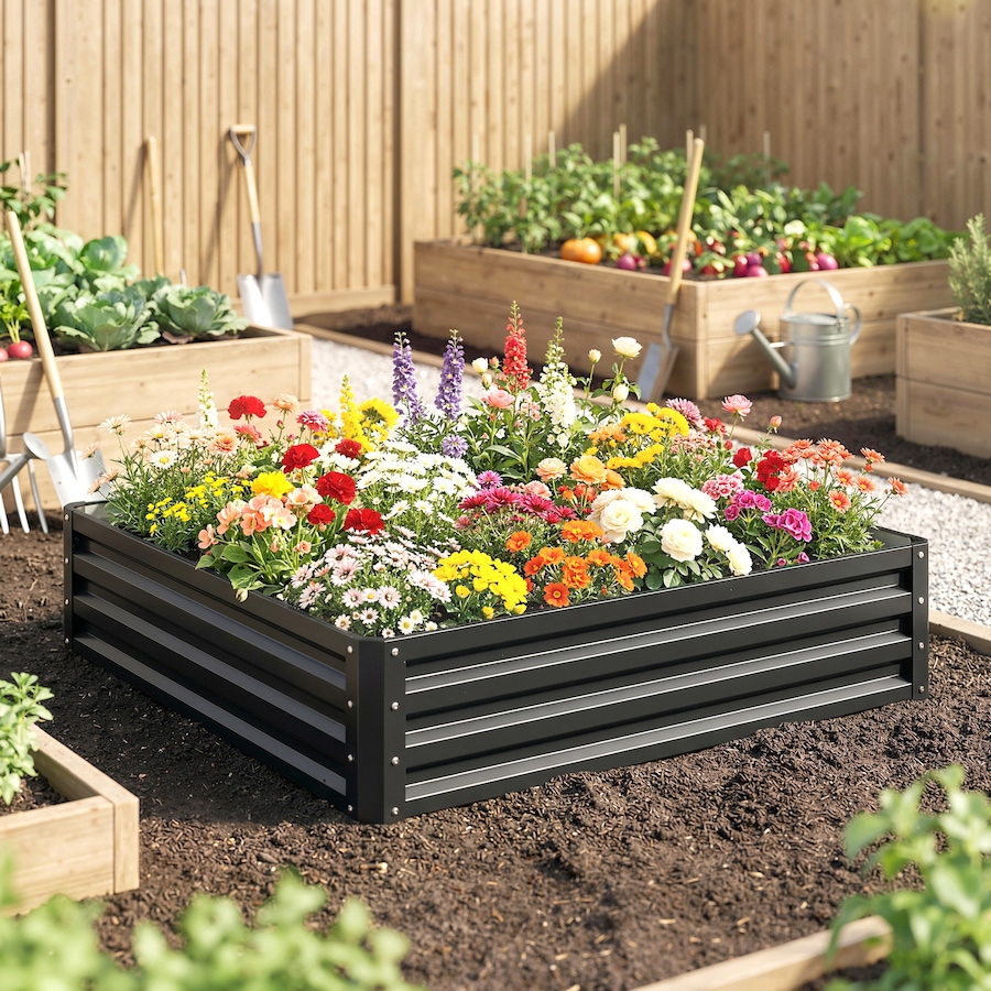 Image 997065_ALTMORE62.jpg, Product 997-065 / Price $54.99, 4' x 4' x 1' Raised Garden Bed Galvanized Steel Planter Box Light Grey from Outsunny on TSC.ca's Home & Garden department