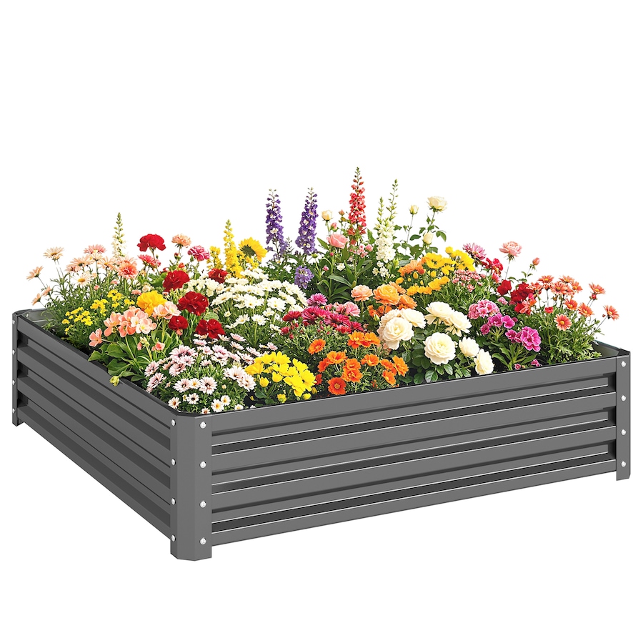 Image 997065_ST06.jpg, Product 997-065 / Price $54.99, 4' x 4' x 1' Raised Garden Bed Galvanized Steel Planter Box Light Grey from Outsunny on TSC.ca's Home & Garden department