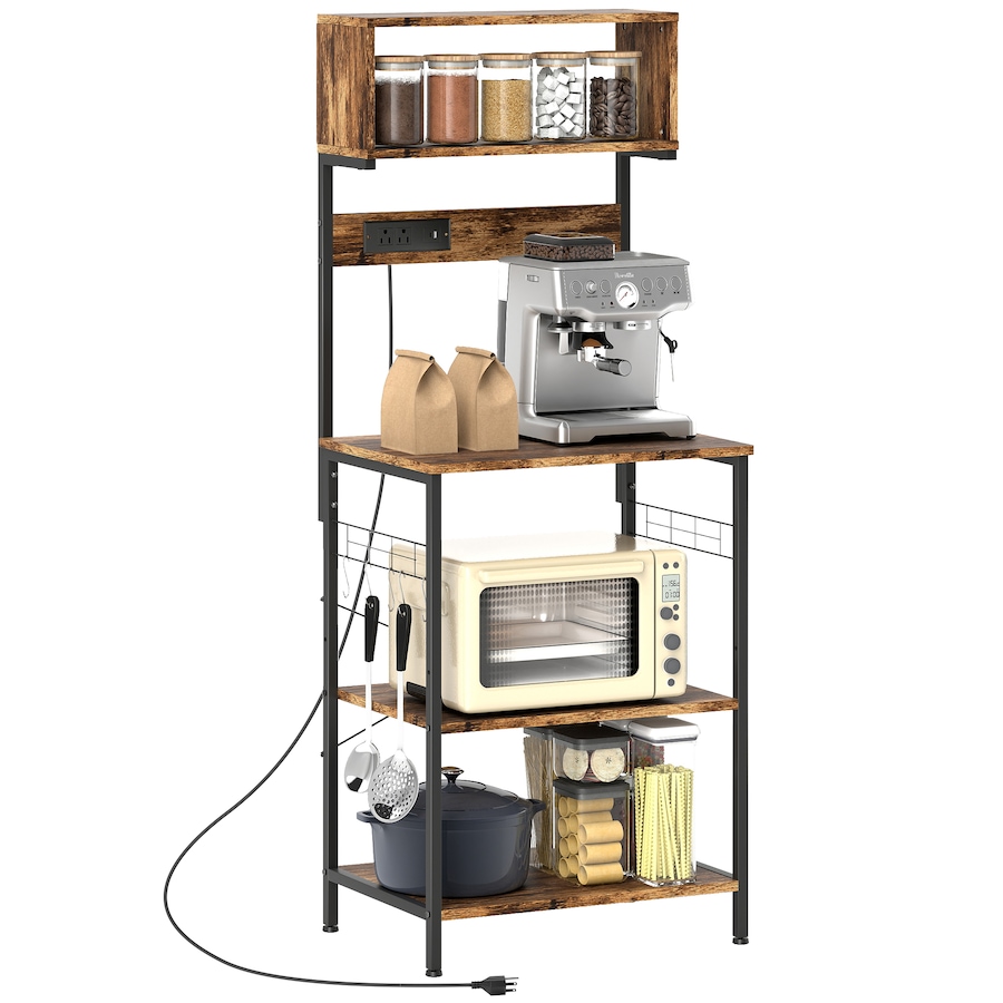 Image 997066.jpg, Product 997-066 / Price $109.99, HOMCOM Baker's Rack with Power Outlet, USB Charger, Microwave Stand, Brown from HOMCOM on TSC.ca's Home & Garden department