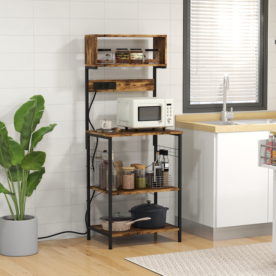 Image 997066_ALTMORE1.jpg, Product 997-066 / Price $109.99, HOMCOM Baker's Rack with Power Outlet, USB Charger, Microwave Stand, Brown from HOMCOM on TSC.ca's Home & Garden department