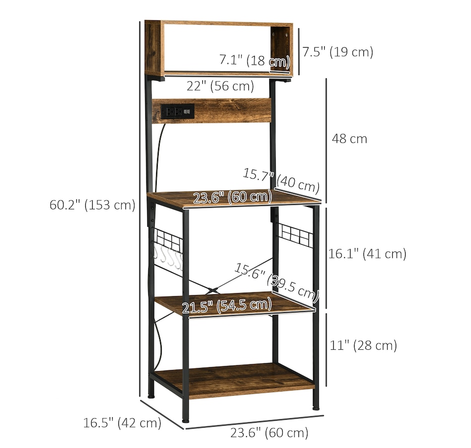 Image 997066_ALTMORE2.jpg, Product 997-066 / Price $109.99, HOMCOM Baker's Rack with Power Outlet, USB Charger, Microwave Stand, Brown from HOMCOM on TSC.ca's Home & Garden department