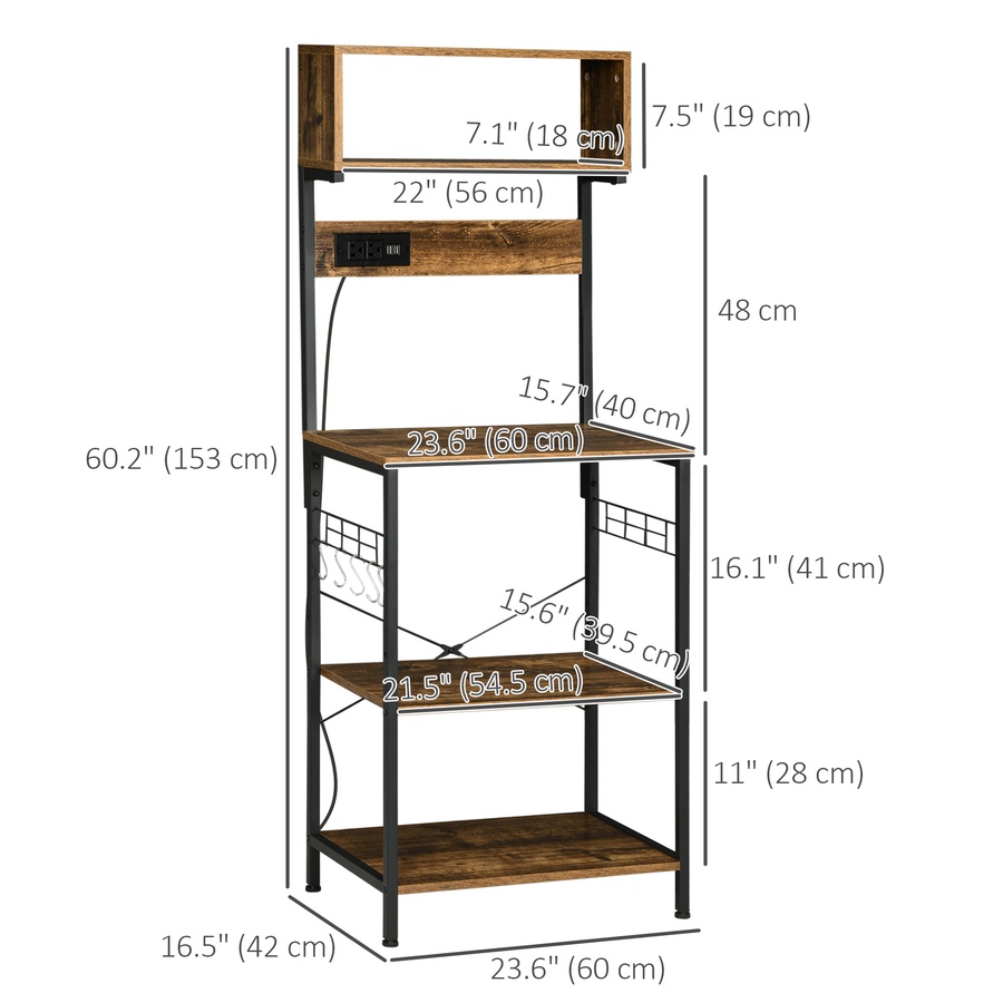 Image 997066_ALTMORE2.jpg, Product 997-066 / Price $109.99, HOMCOM Baker's Rack with Power Outlet, USB Charger, Microwave Stand, Brown from HOMCOM on TSC.ca's Home & Garden department