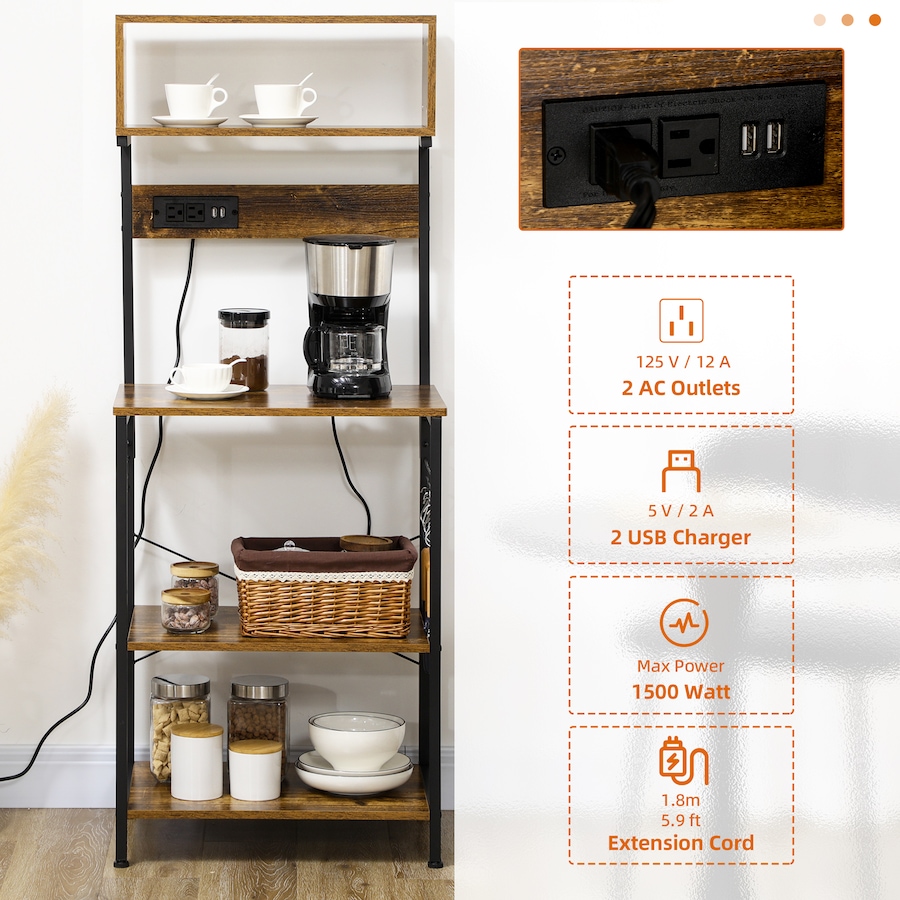 Image 997066_ALTMORE3.jpg, Product 997-066 / Price $109.99, HOMCOM Baker's Rack with Power Outlet, USB Charger, Microwave Stand, Brown from HOMCOM on TSC.ca's Home & Garden department