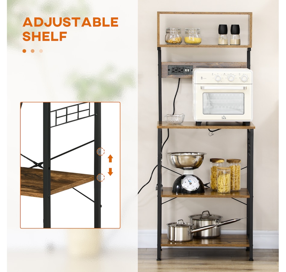 Image 997066_ALTMORE4.jpg, Product 997-066 / Price $109.99, HOMCOM Baker's Rack with Power Outlet, USB Charger, Microwave Stand, Brown from HOMCOM on TSC.ca's Home & Garden department
