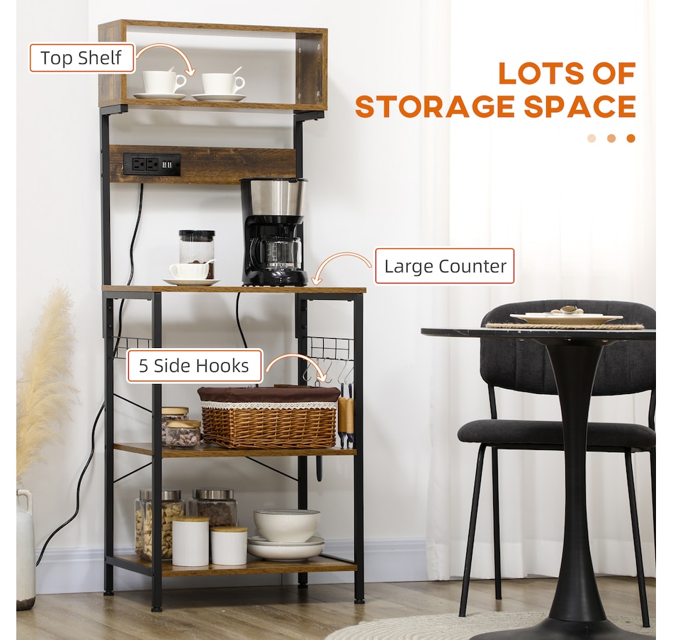 Image 997066_ALTMORE5.jpg, Product 997-066 / Price $109.99, HOMCOM Baker's Rack with Power Outlet, USB Charger, Microwave Stand, Brown from HOMCOM on TSC.ca's Home & Garden department