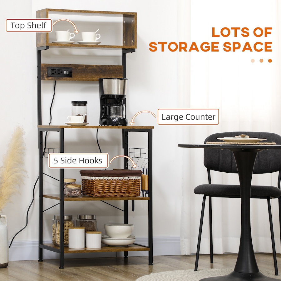 Image 997066_ALTMORE5.jpg, Product 997-066 / Price $109.99, HOMCOM Baker's Rack with Power Outlet, USB Charger, Microwave Stand, Brown from HOMCOM on TSC.ca's Home & Garden department