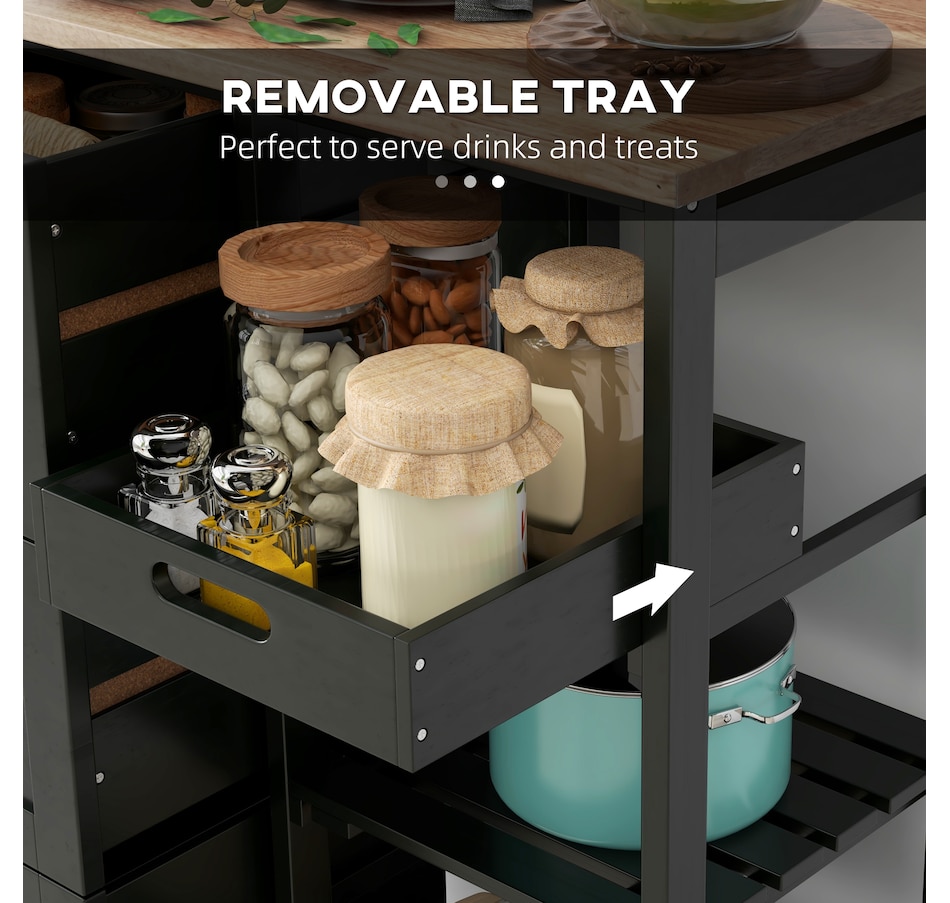 Image 997072_ALTMORE4.jpg, Product 997-072 / Price $144.99, HOMCOM Kitchen Cart on Wheels with Wood Top, 3 Drawers and Shelves, Black from HOMCOM on TSC.ca's Home & Garden department