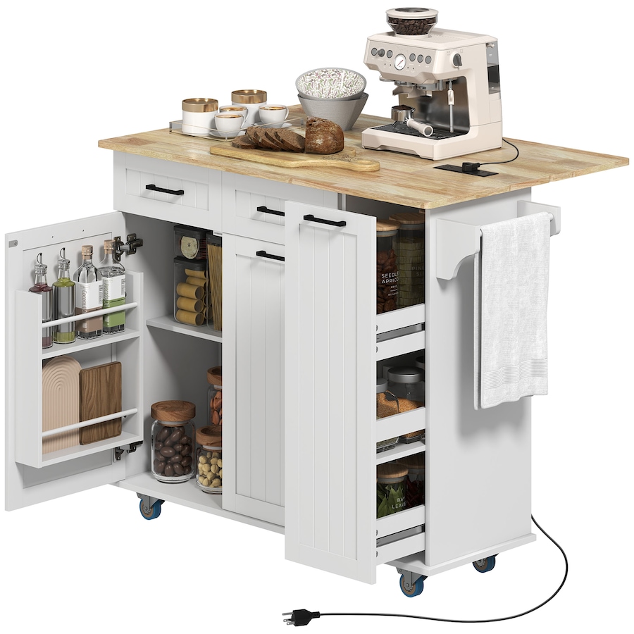 Image 997073.jpg, Product 997-073 / Price $299.99, HOMCOM Mobile Kitchen Island with Charging Station, Drop Leaf Kitchen Cart from HOMCOM on TSC.ca's Home & Garden department