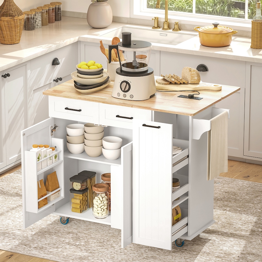 Image 997073_ALTMORE1.jpg, Product 997-073 / Price $299.99, HOMCOM Mobile Kitchen Island with Charging Station, Drop Leaf Kitchen Cart from HOMCOM on TSC.ca's Home & Garden department