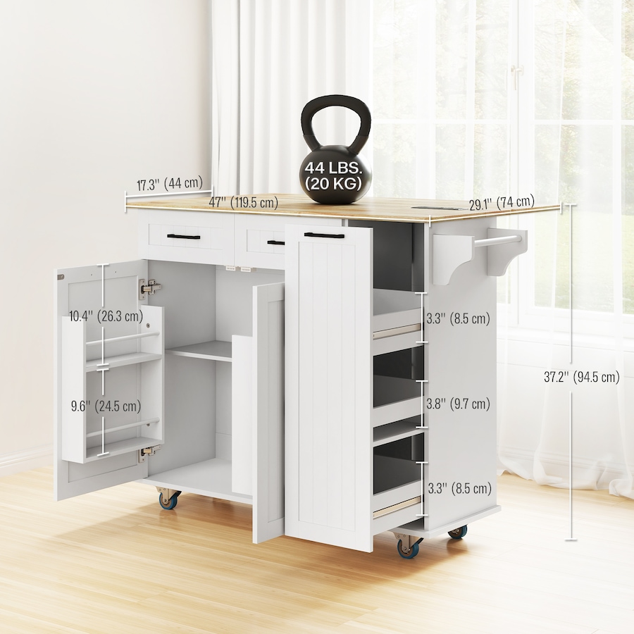 Image 997073_ALTMORE2.jpg, Product 997-073 / Price $299.99, HOMCOM Mobile Kitchen Island with Charging Station, Drop Leaf Kitchen Cart from HOMCOM on TSC.ca's Home & Garden department