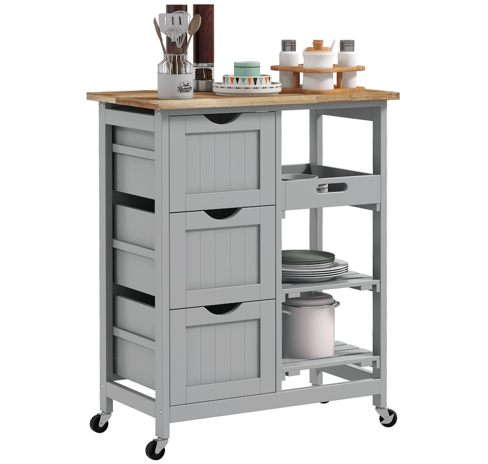 Image 997079.jpg, Product 997-079 / Price $139.99, HOMCOM Kitchen Cart on Wheels with Wood Top, 3 Drawers and Shelves from HOMCOM on TSC.ca's Home & Garden department