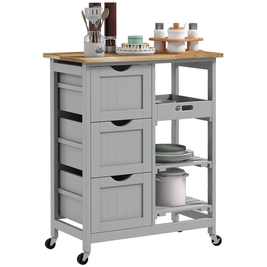 Image 997079.jpg, Product 997-079 / Price $135.99, HOMCOM Kitchen Cart on Wheels with Wood Top, 3 Drawers and Shelves from HOMCOM on TSC.ca's Home & Garden department