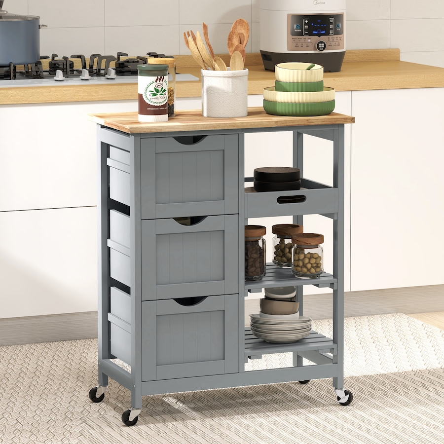 Image 997079_ALTMORE1.jpg, Product 997-079 / Price $135.99, HOMCOM Kitchen Cart on Wheels with Wood Top, 3 Drawers and Shelves from HOMCOM on TSC.ca's Home & Garden department