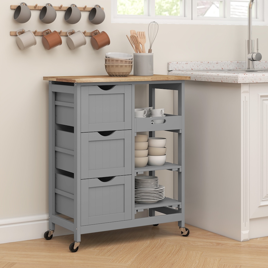 Image 997079_ALTMORE10.jpg, Product 997-079 / Price $135.99, HOMCOM Kitchen Cart on Wheels with Wood Top, 3 Drawers and Shelves from HOMCOM on TSC.ca's Home & Garden department