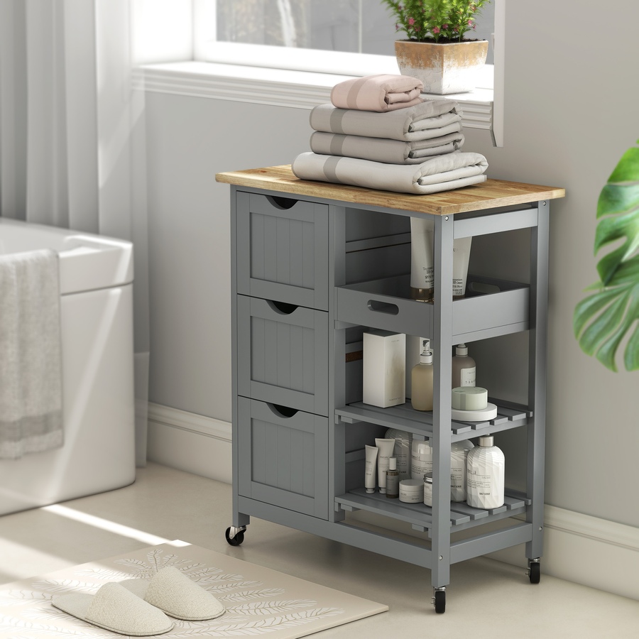 Image 997079_ALTMORE11.jpg, Product 997-079 / Price $135.99, HOMCOM Kitchen Cart on Wheels with Wood Top, 3 Drawers and Shelves from HOMCOM on TSC.ca's Home & Garden department