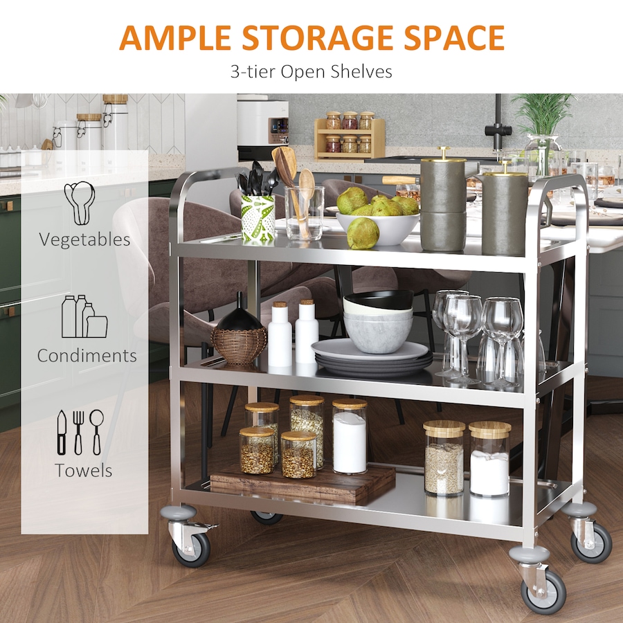 Image 997081_ALTMORE3.jpg, Product 997-081 / Price $129.99, HOMCOM 3-tier Stainless Steel Kitchen Trolley Cart from HOMCOM on TSC.ca's Home & Garden department