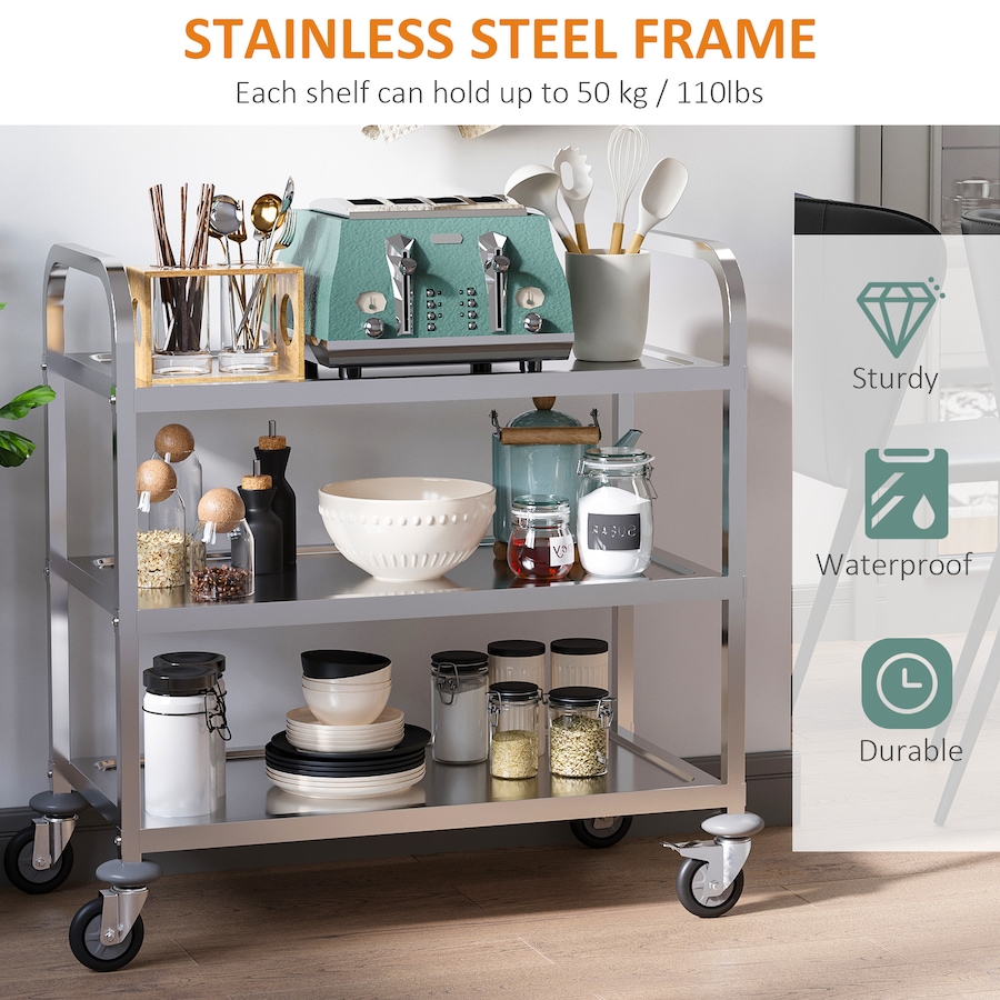 Image 997081_ALTMORE6.jpg, Product 997-081 / Price $129.99, HOMCOM 3-tier Stainless Steel Kitchen Trolley Cart from HOMCOM on TSC.ca's Home & Garden department