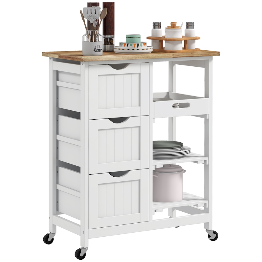 Image 997083.jpg, Product 997-083 / Price $144.99, HOMCOM Kitchen Cart on Wheels with Wood Top, 3 Drawers and Shelves from HOMCOM on TSC.ca's Home & Garden department