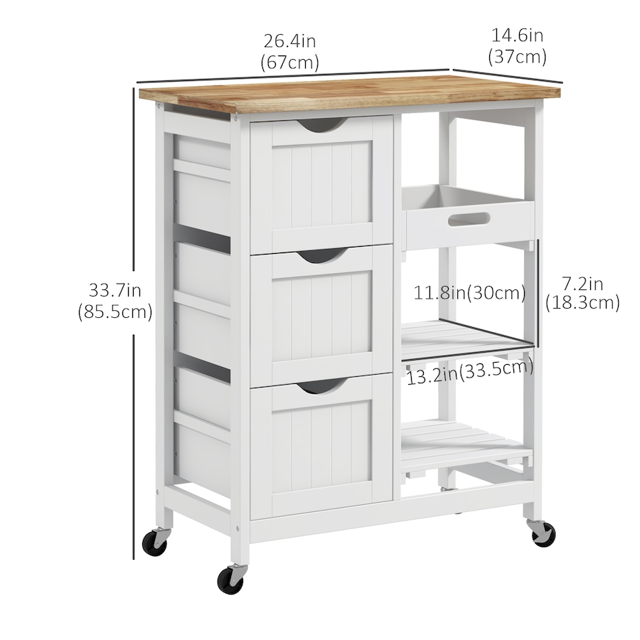 Image 997083_ALTMORE9.jpg, Product 997-083 / Price $144.99, HOMCOM Kitchen Cart on Wheels with Wood Top, 3 Drawers and Shelves from HOMCOM on TSC.ca's Home & Garden department