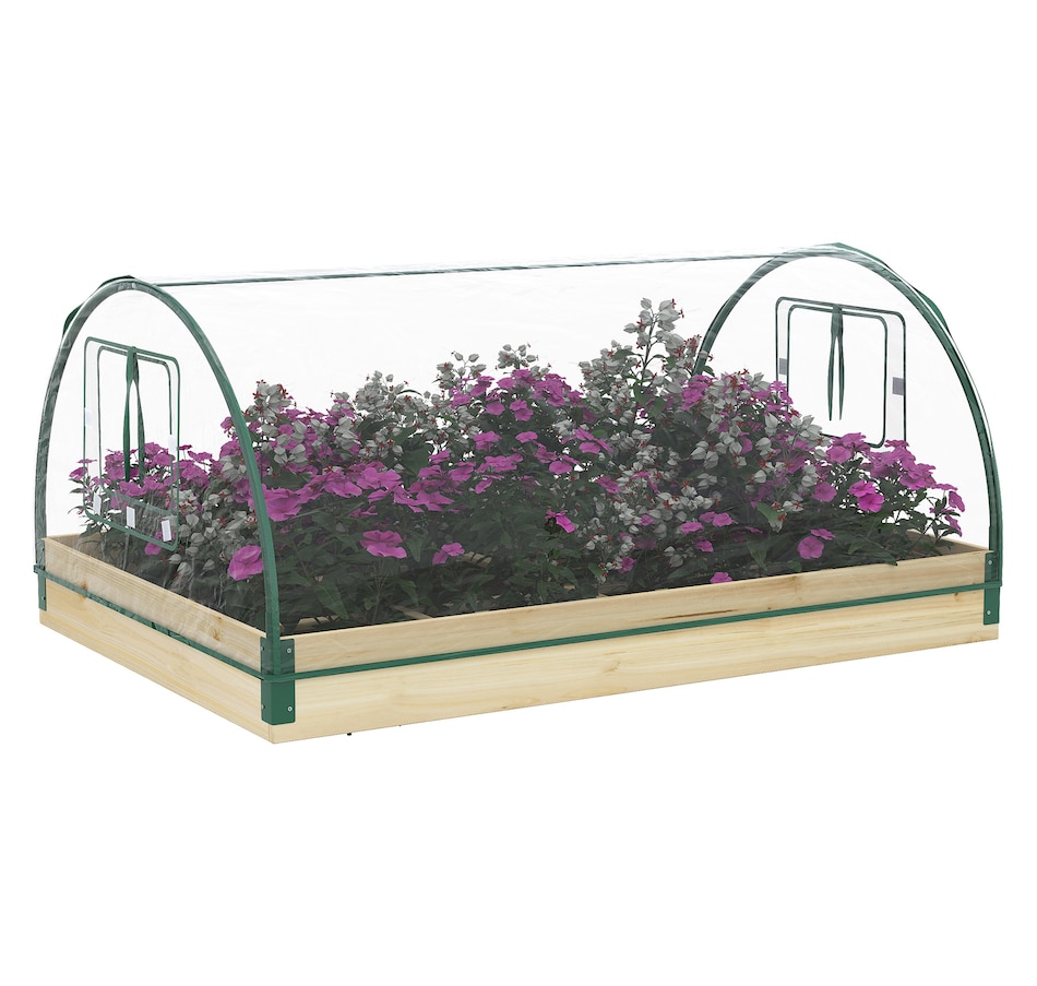 Image 997085.jpg, Product 997-085 / Price $54.99, Outsunny Raised Garden Bed with Greenhouse Plastic Cover, 4' x 3' x 2', Natural from Outsunny on TSC.ca's Home & Garden department
