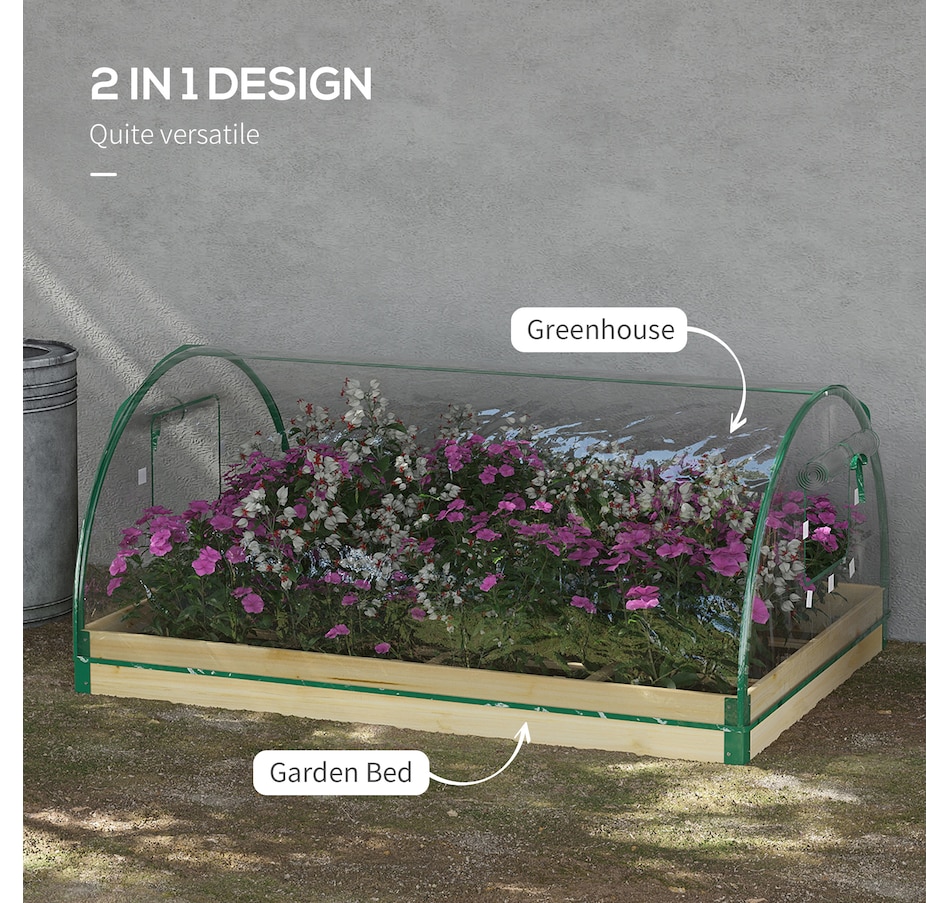 Image 997085_ALTMORE3.jpg, Product 997-085 / Price $54.99, Outsunny Raised Garden Bed with Greenhouse Plastic Cover, 4' x 3' x 2', Natural from Outsunny on TSC.ca's Home & Garden department