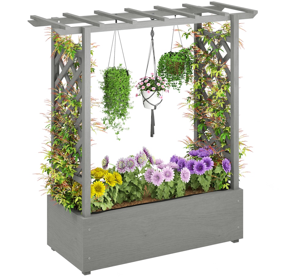 Image 997095.jpg, Product 997-095 / Price $125.99, Outsunny Raised Planter with Trellis, Elevated Wood Planter Box with Liner from Outsunny on TSC.ca's Home & Garden department
