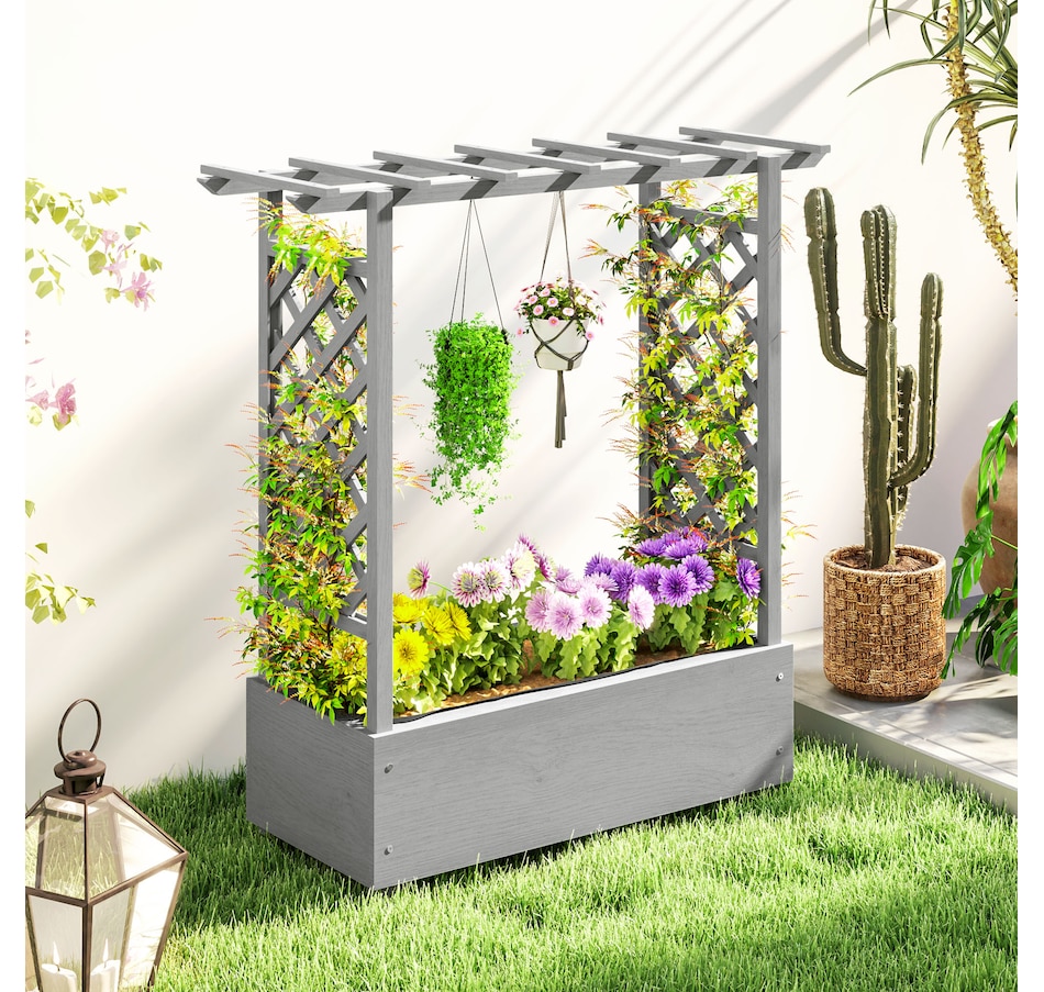 Image 997095_ALTMORE1.jpg, Product 997-095 / Price $125.99, Outsunny Raised Planter with Trellis, Elevated Wood Planter Box with Liner from Outsunny on TSC.ca's Home & Garden department