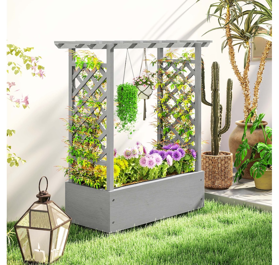 Image 997095_ALTMORE8.jpg, Product 997-095 / Price $125.99, Outsunny Raised Planter with Trellis, Elevated Wood Planter Box with Liner from Outsunny on TSC.ca's Home & Garden department