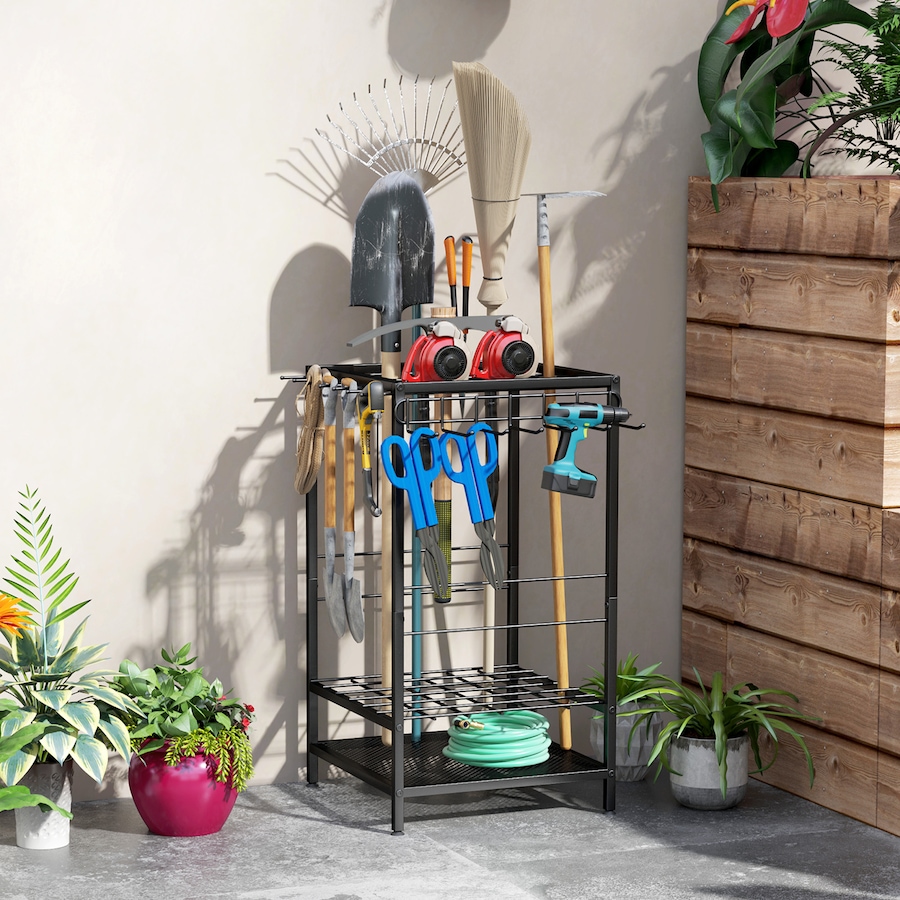 Image 997097_ALTMORE1.jpg, Product 997-097 / Price $55.99, Outsunny Garden Tool Organizer with 14 Hooks, Yard Tool Tower Rack, Black from Outsunny on TSC.ca's Home & Garden department