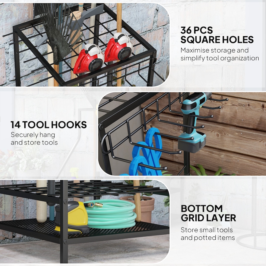 Image 997097_ALTMORE3.jpg, Product 997-097 / Price $55.99, Outsunny Garden Tool Organizer with 14 Hooks, Yard Tool Tower Rack, Black from Outsunny on TSC.ca's Home & Garden department
