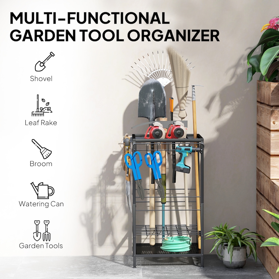 Image 997097_ALTMORE4.jpg, Product 997-097 / Price $55.99, Outsunny Garden Tool Organizer with 14 Hooks, Yard Tool Tower Rack, Black from Outsunny on TSC.ca's Home & Garden department