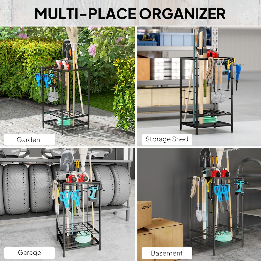 Image 997097_ALTMORE6.jpg, Product 997-097 / Price $55.99, Outsunny Garden Tool Organizer with 14 Hooks, Yard Tool Tower Rack, Black from Outsunny on TSC.ca's Home & Garden department
