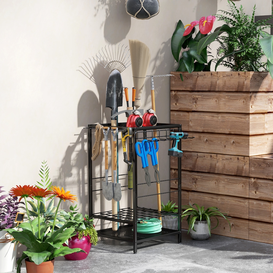 Image 997097_ALTMORE7.jpg, Product 997-097 / Price $55.99, Outsunny Garden Tool Organizer with 14 Hooks, Yard Tool Tower Rack, Black from Outsunny on TSC.ca's Home & Garden department