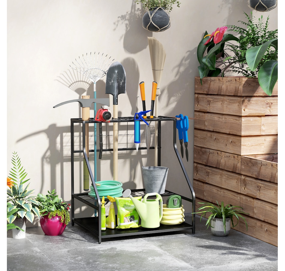 Image 997107_ALTMORE1.jpg, Product 997-107 / Price $64.99, Outsunny Garden Tool Organizer with Hooks, Yard Tool Tower Rack, Orange from Outsunny on TSC.ca's Home & Garden department