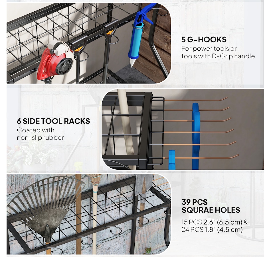Image 997107_ALTMORE3.jpg, Product 997-107 / Price $64.99, Outsunny Garden Tool Organizer with Hooks, Yard Tool Tower Rack, Orange from Outsunny on TSC.ca's Home & Garden department