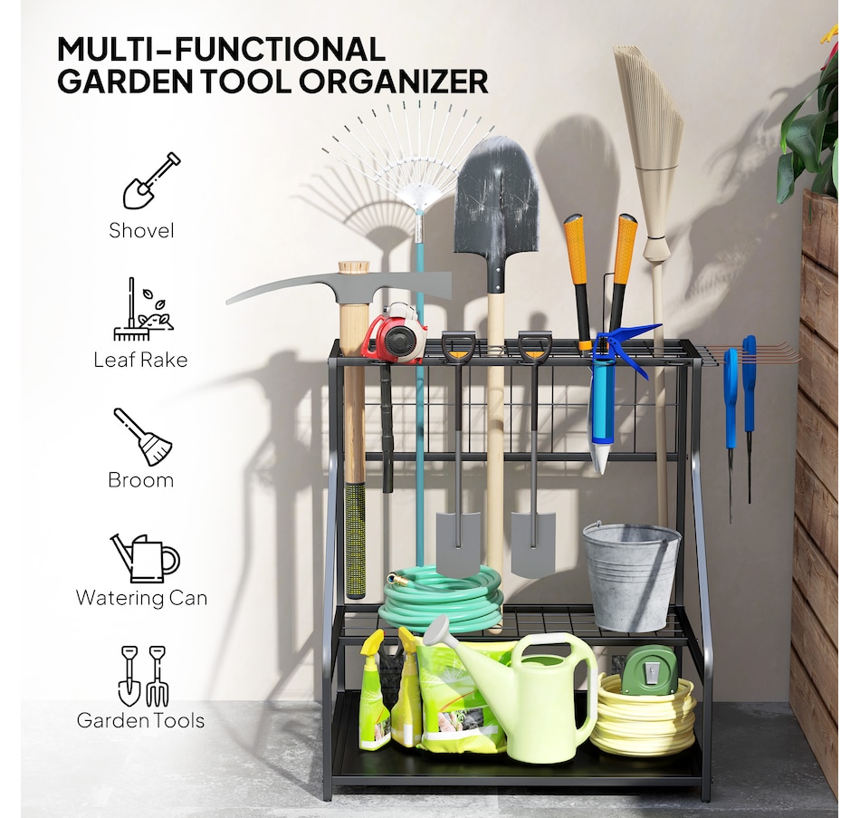 Image 997107_ALTMORE4.jpg, Product 997-107 / Price $64.99, Outsunny Garden Tool Organizer with Hooks, Yard Tool Tower Rack, Orange from Outsunny on TSC.ca's Home & Garden department