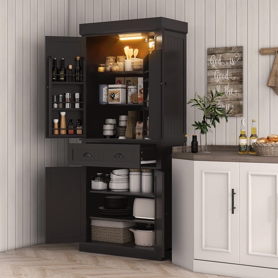 Image 997118_ALTMORE1.jpg, Product 997-118 / Price $281.29, HOMCOM 71" Kitchen Pantry Cabinet with Spice Racks and LED Lights, White from HOMCOM on TSC.ca's Home & Garden department