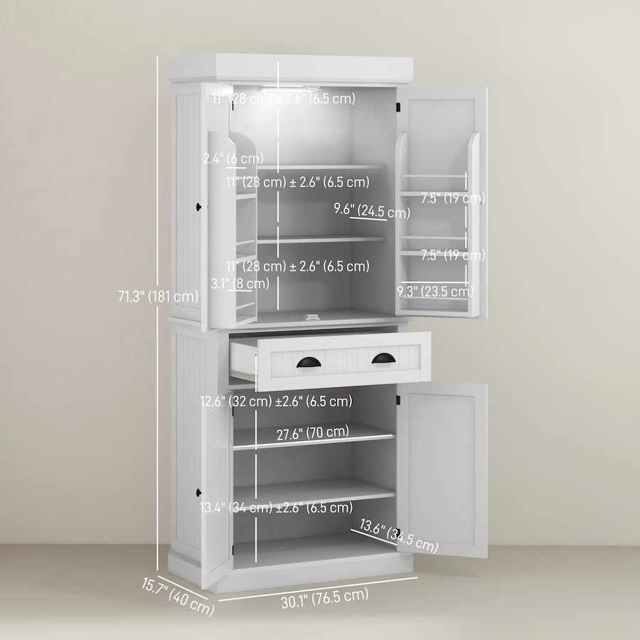 Image 997118_ALTMORE10.jpg, Product 997-118 / Price $281.29, HOMCOM 71" Kitchen Pantry Cabinet with Spice Racks and LED Lights, White from HOMCOM on TSC.ca's Home & Garden department