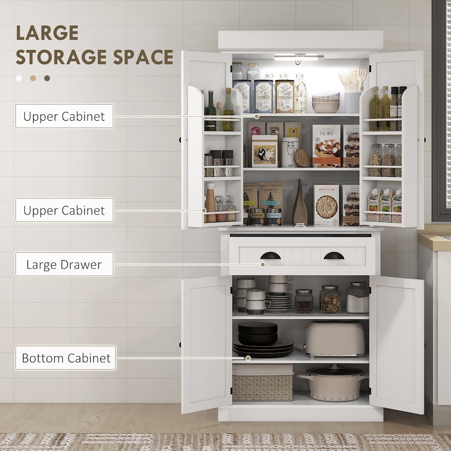 Image 997118_ALTMORE11.jpg, Product 997-118 / Price $281.29, HOMCOM 71" Kitchen Pantry Cabinet with Spice Racks and LED Lights, White from HOMCOM on TSC.ca's Home & Garden department