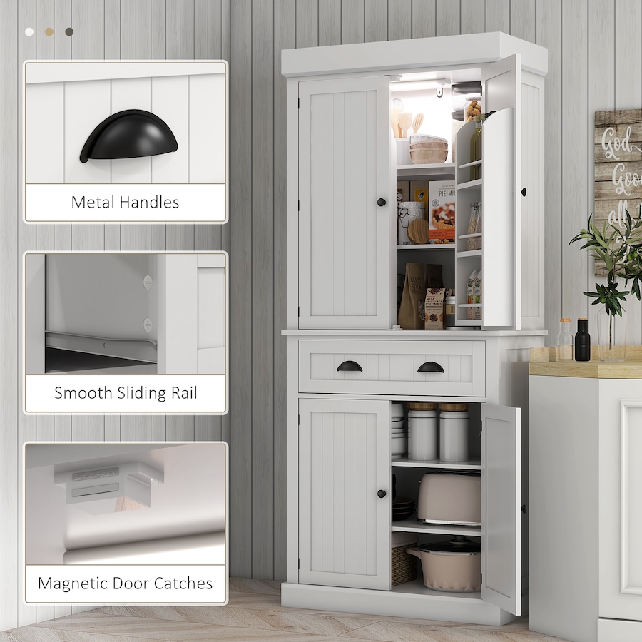 Image 997118_ALTMORE15.jpg, Product 997-118 / Price $281.29, HOMCOM 71" Kitchen Pantry Cabinet with Spice Racks and LED Lights, White from HOMCOM on TSC.ca's Home & Garden department