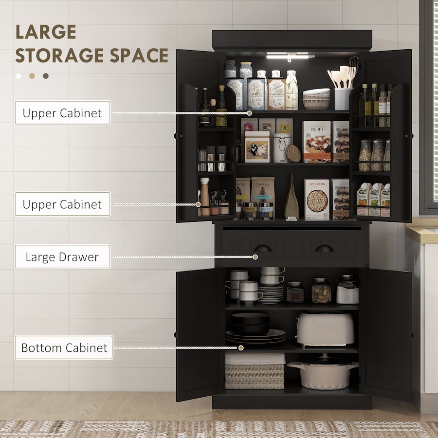 Image 997118_ALTMORE3.jpg, Product 997-118 / Price $281.29, HOMCOM 71" Kitchen Pantry Cabinet with Spice Racks and LED Lights, White from HOMCOM on TSC.ca's Home & Garden department