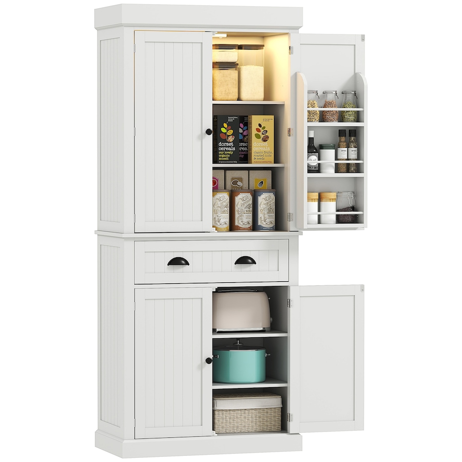 Image 997118_ST02.jpg, Product 997-118 / Price $281.29, HOMCOM 71" Kitchen Pantry Cabinet with Spice Racks and LED Lights, White from HOMCOM on TSC.ca's Home & Garden department